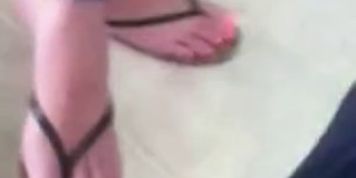 Candid Blonde MILF Sexy Feet and painted Toes in Flip Flops - video 1