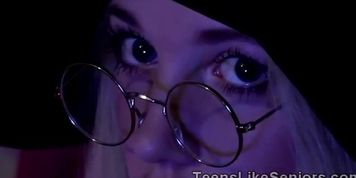 Sexy blonde teen witch gives horny grandpa a love potion