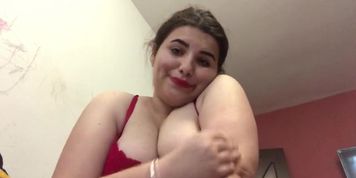 Sexy thick white latina is masturbating and playing with her creamy pink pussy while on period 