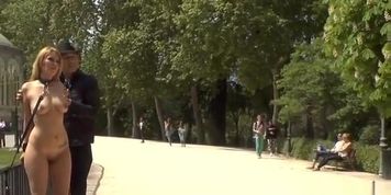 Naked blonde Euro slut walked outdoor