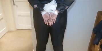 Black Satin Blouse and Shiny leggings Bondage