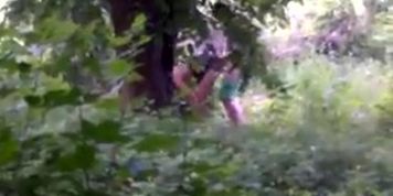 Couple caught in woods
