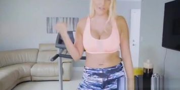 Big tit blonde banged on treadmill by voyeur