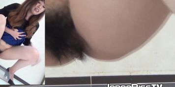 JAPAN PISS TV - Pretty Japanese babe with hairy pussy pissing hard