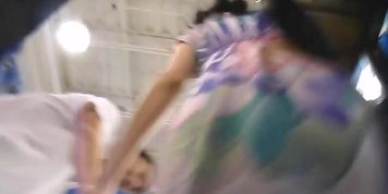 Cute brunette flaunts her ass in front of an upskirt voyeur