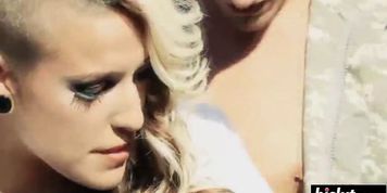 Tattooed chick plays with two cocks (Baby Reed)