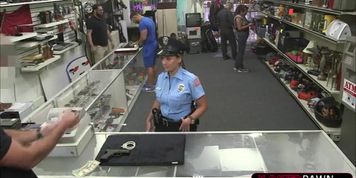 Sexy and big boobs police woman selling her firearm gets fucked