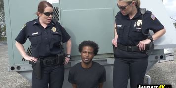 Peeping tom gets arrested and banged by perverted milf cops