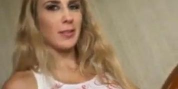 Pregnant blonde girl caught in interracial threesome blowjob