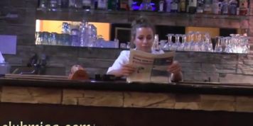 Sexy waitress fucks rough with horny customer