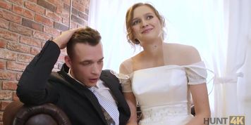 HUNT4K. Cute teen bride gets fucked for cash in front of her groom