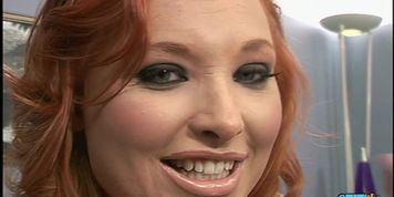 Natural redhead licked and fucked by two horny dudes simultaneously
