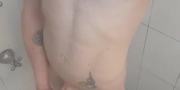 Playing with my big dick in shower