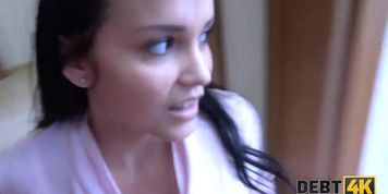 DEBT4k. Angry man tears brunette&rsquo;s clothes off and penetrates her (Jennifer Mendez)