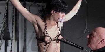 Electro bdsm and feet punishment of slave Elise Graves in dungeon tit torture and gruesome electric shock