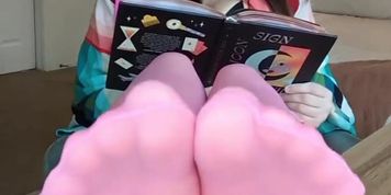 Milf in Pink nylon tease you while riding foot Feet pov joi