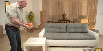 Daddy4K. Skinny Peach Speaks Russian To Boyfriend Dad Then Fucked