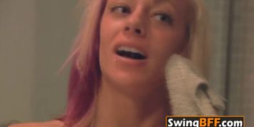 Amateur swinger couple is having a steamy hot shower