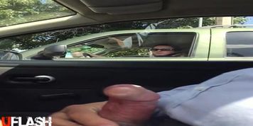 dickflash woman at stop light