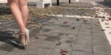 Ball stomping and object crushing, under high heels