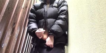 Outdoor wank in Adidas trackies and North Face puffer