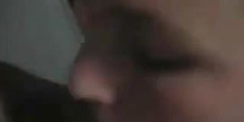 Horny brunette licks rough cock at home