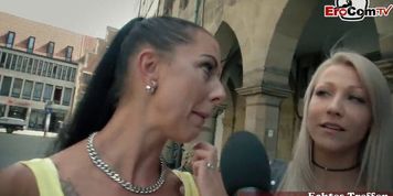 EROCOM.TV - German public casting for first time threesome with camera