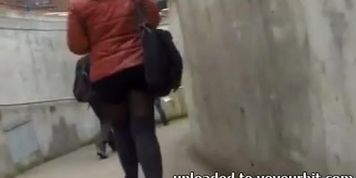 Candid - Young Girl In Hot Pants Stokings And Knee Socks