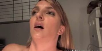 Brunette machine dildo anal fuck
