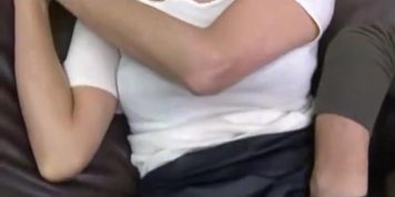 Son caressing the black pantyhose of his mother who sleeps soundly