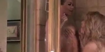 Big boobs MILF surprises stepson fucking busty gf in shower