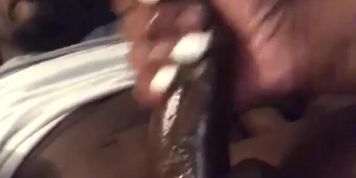 Ebony jerks off monster dick