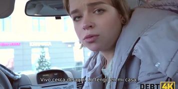 DEBT4k. Teen girl wants to go shopping but first sucks on boner