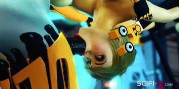 SCIFI-X - New version of sex futa android. Horny cute cuffed young brunette sucks dick and gets fucked