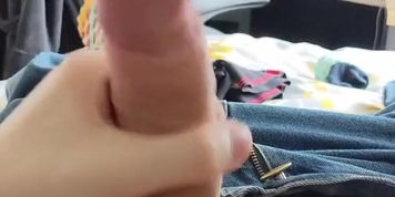 Femboy edges on bed, sucks at it and cums by accident (Kylie Amour)