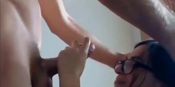 Cute sister with glasses sucked dick and fucked hard