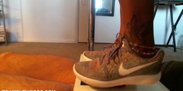 Cock Crushed and Trampled until cum in cock box under ebony sneakers