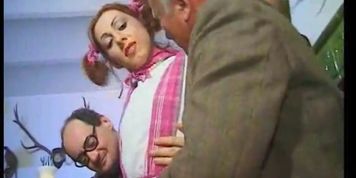 OLD MAN GANGBANG - Redhead gangbanged on a table