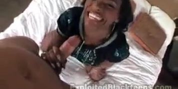Ebony girl eats white cock
