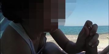 Girl Sucks Big Dick On Beach Public To Voyeur With Cumshot