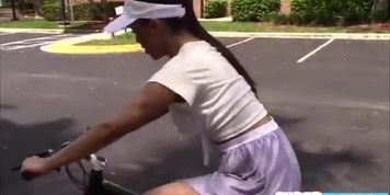 Cutie and brunette Emily Mena rides a bike and ends up fucked