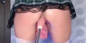 Horny slut fucked by fucking machine