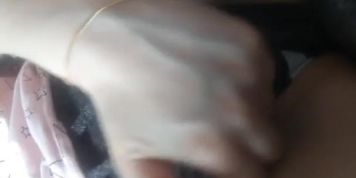 Pulling my panties to the side and showing off my pink pussy :)