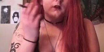 Goth Slut Smokes Topless