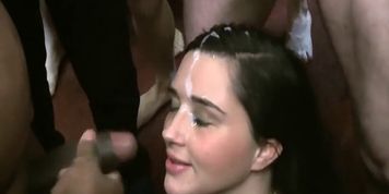 Cocksucker gets bukkake cum facial