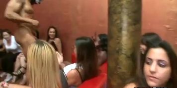 Group of girls suck dancers cock