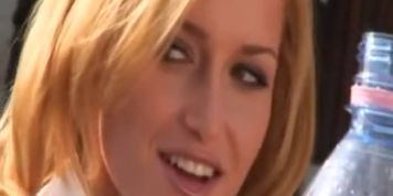 blonde babe oral outdoor handjob in public