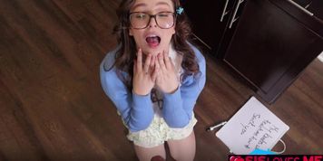 SHy stepsister Leana Lovings wants to improve her blowjos talent