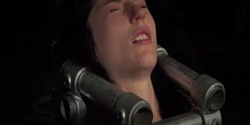 Bondage perversions for submissive slave restrained in pipes