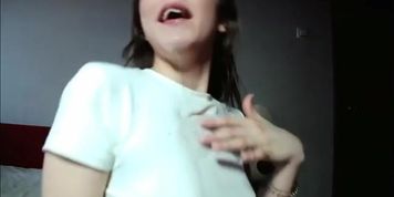 gorgeous blue eyed girl gets facial after throatfuck